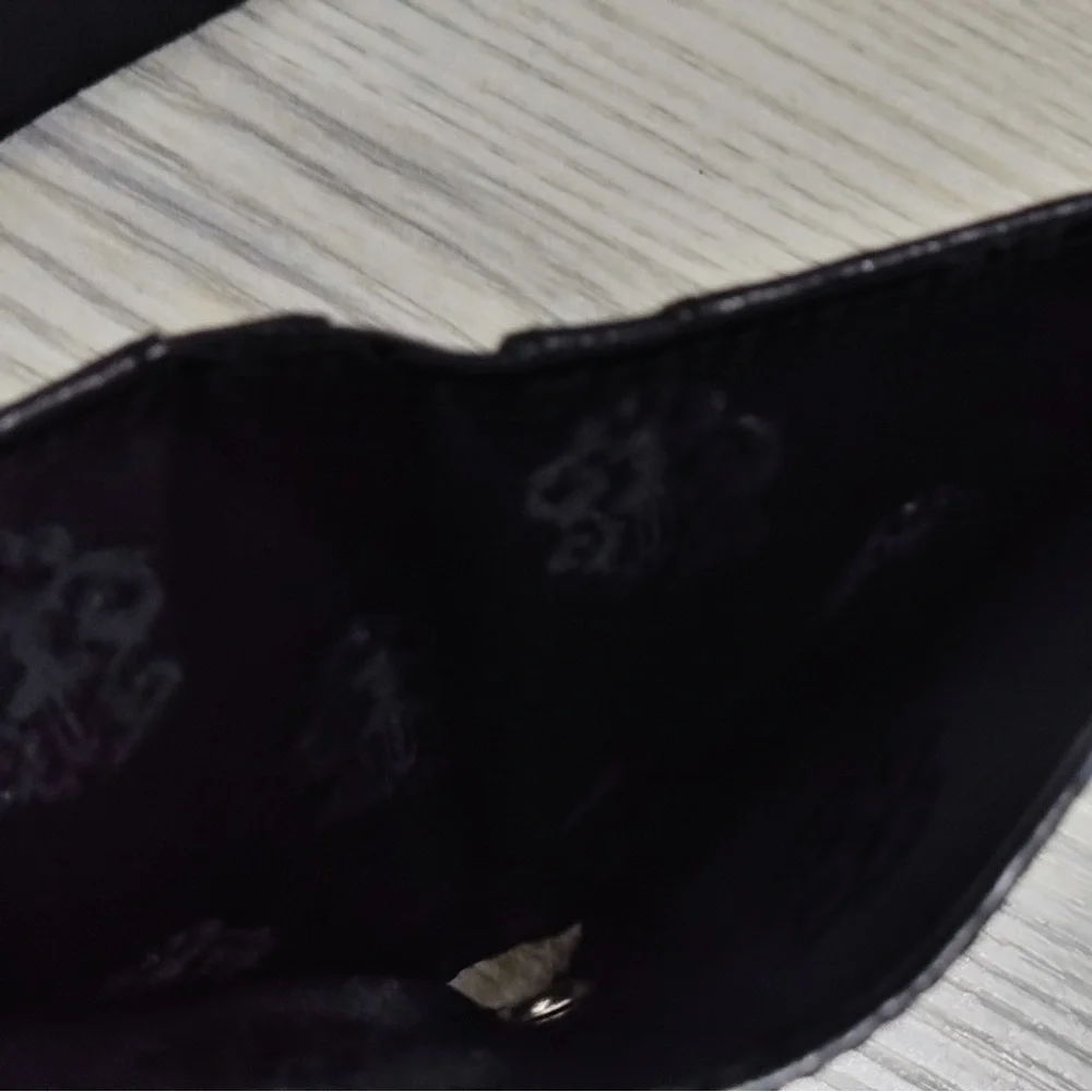 Chrome Hearts Black Leather Money Clip with Red Tongue Patch
